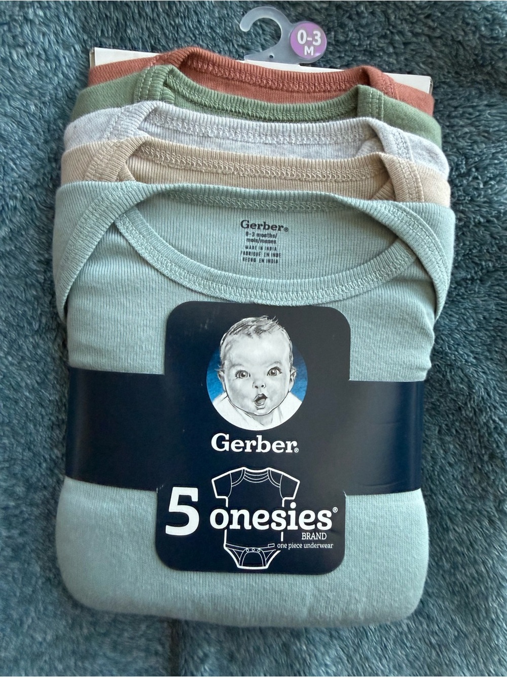 Gerber 5-Pack Onesies in Sage, Rust, Cream, Beige & Light Green